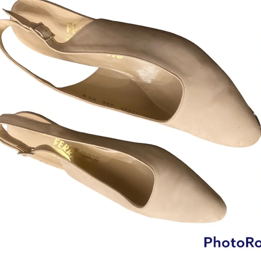 Salvatore Ferragamo Vintage suede sling back wedges cream - 9.5 EUC